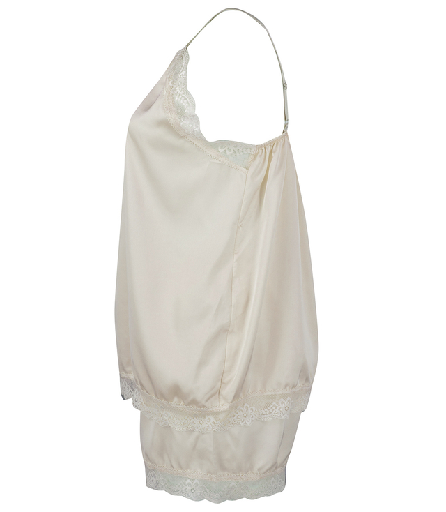 Satin pajama set with lace shorts top petticoat