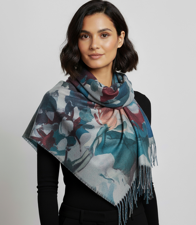 Square shawl scarf for women with tassels AGRAFKA