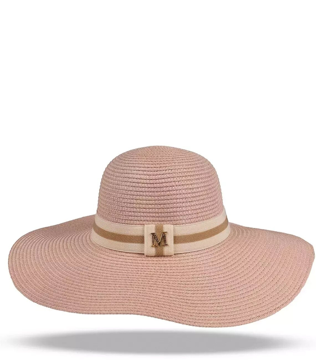 Large women's straw hat with a ribbon and the letter M