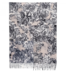 Women's scarf with floral motif and tassels elegant