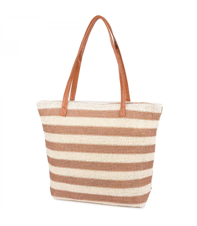 Large braided shoper bag with stripes