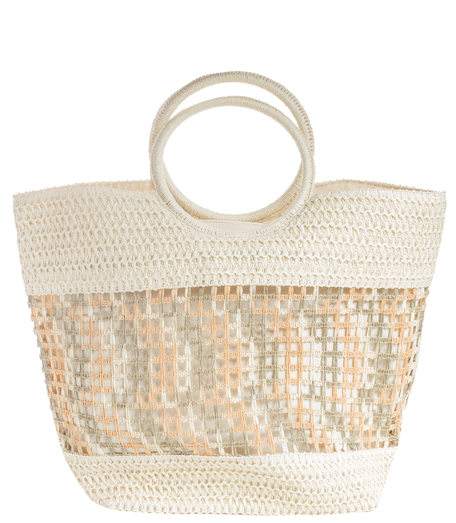 Large woven summer shopper bag with round handles