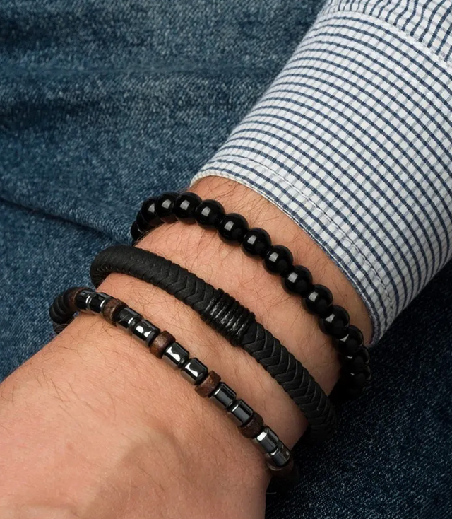 Set of men's bracelets natural stone