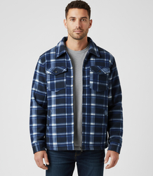Warm fleece checked men's shirt insulated with faux fur