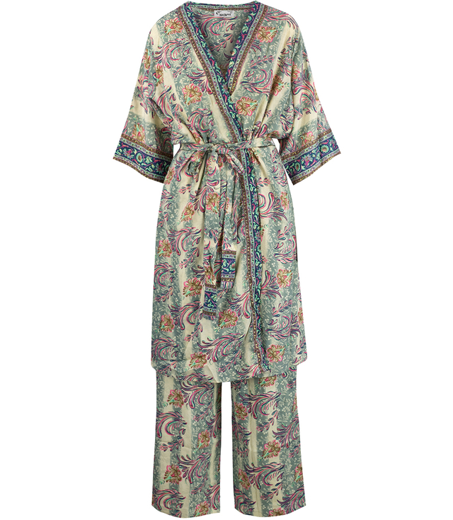 A colorful set of pants and kimono with boho hippie ethnic patterns MANDALA