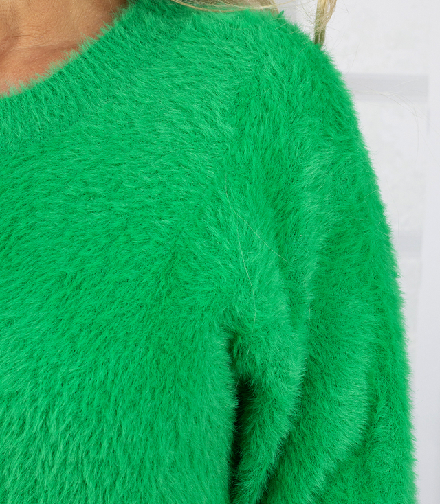 Puszysty sweter sukienka dzianinowa okrągły dekolt FLUFFY