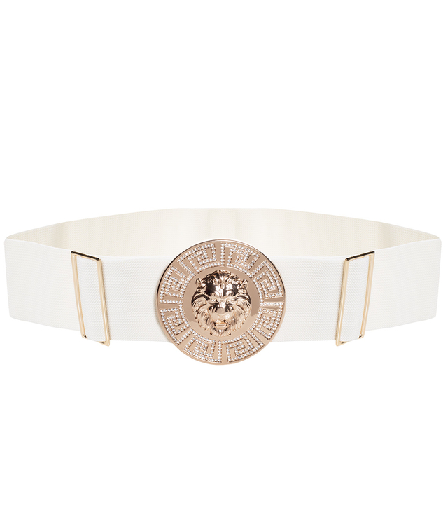 Women's belt with a gold lion and zircons, adjustable and elastic