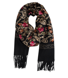 Women's folklore scarf with flower motif and tassels