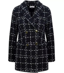 Women's double-breasted long tweed plaid jacket