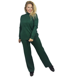 Knitted tracksuit set blouse with stand-up collar and flared pants KAMILLA