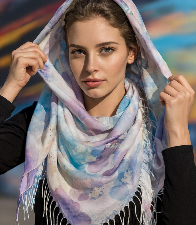 Women's scarf with floral pattern 100x100