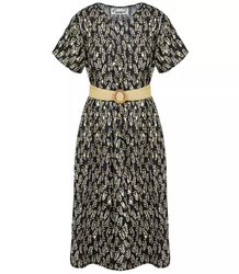 Midi dress with a vegetable print and gold