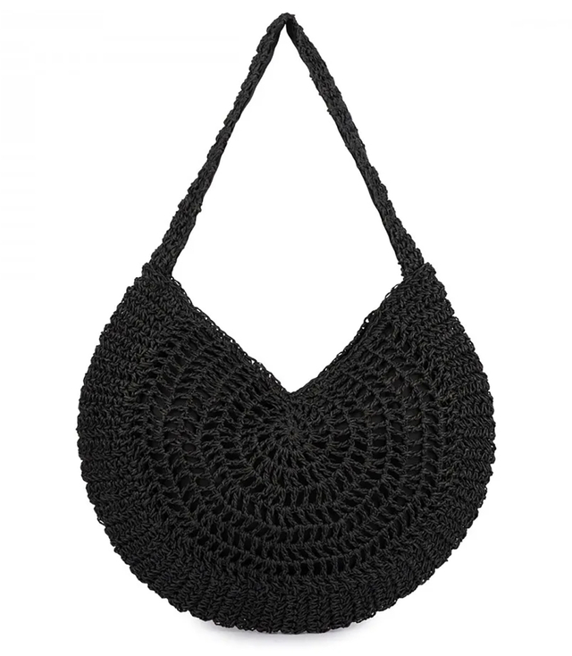 Braided Raffia Hobo Bag Zippered Capacious