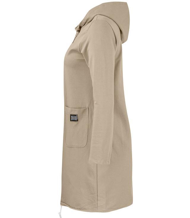 Thin long sweatshirt with diagonal zipper and hood LILIANA