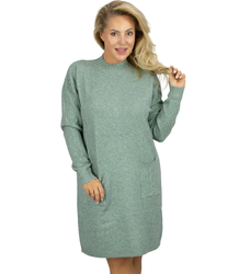 Knit dress with openwork sleeves and pockets