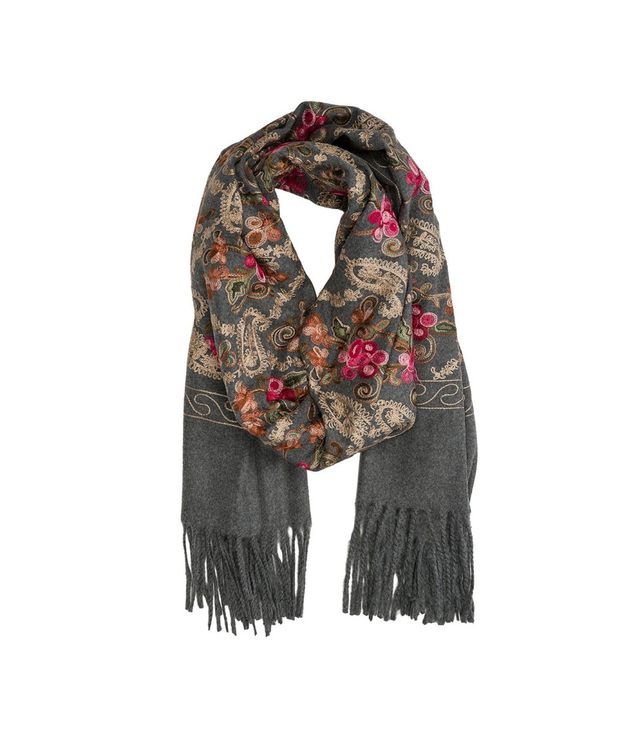 Women's folklore scarf with flower motif and tassels