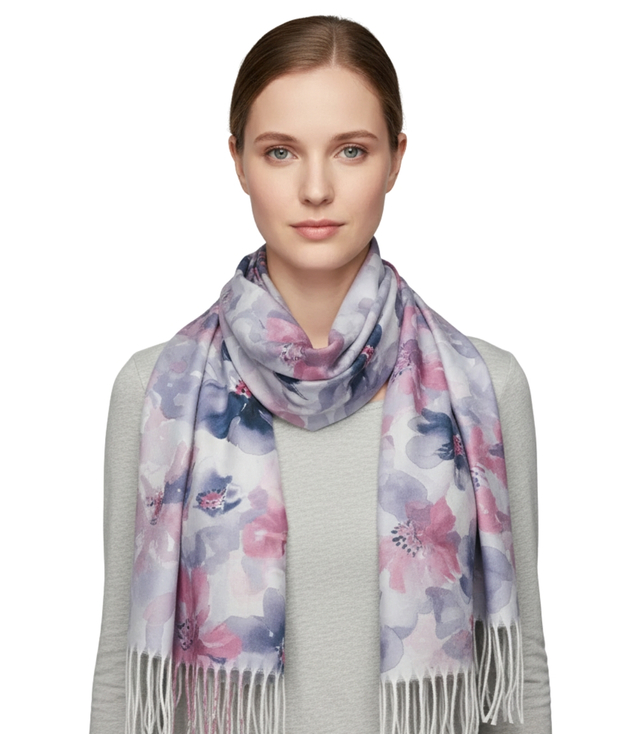 Floral women's scarf shawl with tassels