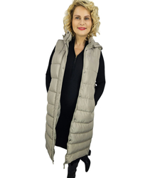 Women's long sleeveless quilted vest with hood TORI