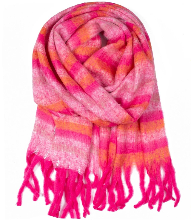 Warm scarf, stripes, fluffy knitwear