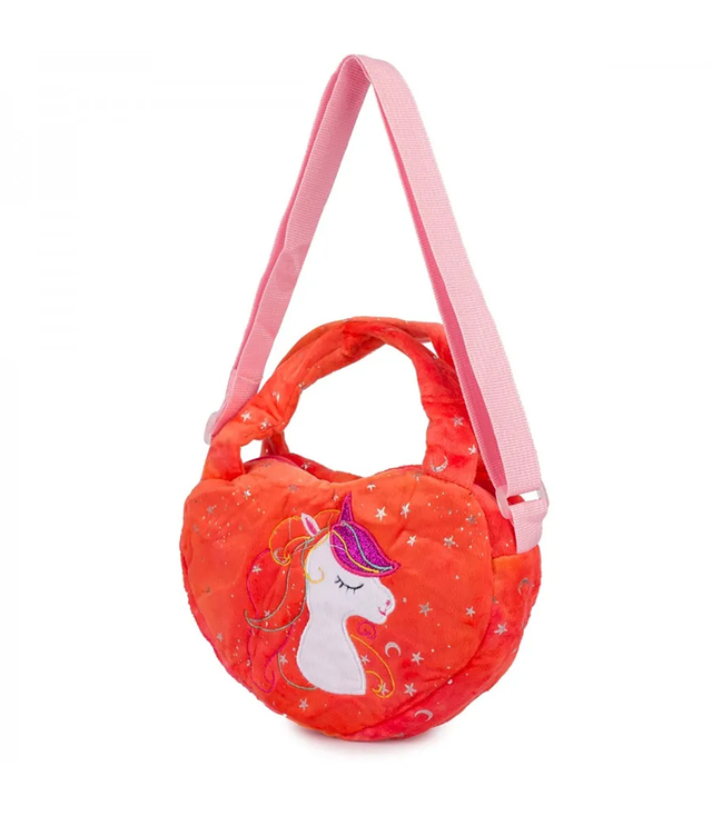 Children's plush heart-shaped bag with unicorn