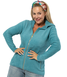Warm cardigan sweater made of fluffy knit fabric GRAZYNA