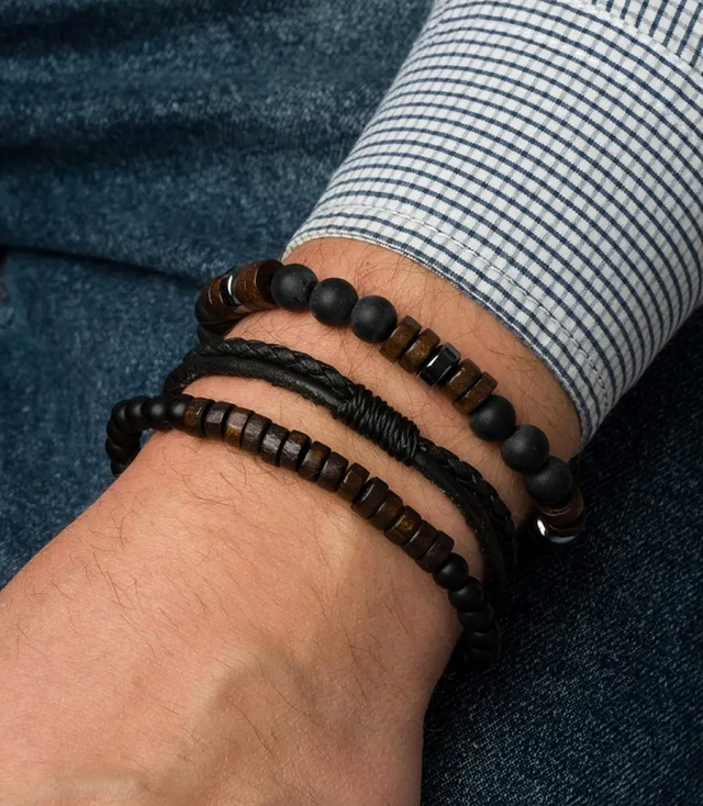 Set of men's bracelets natural stone