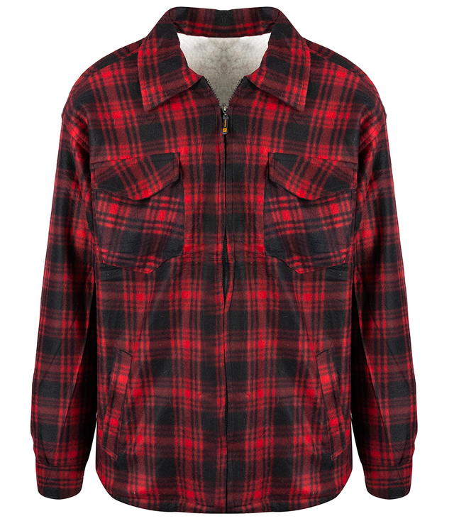 Warm fleece checked men's shirt insulated with faux fur