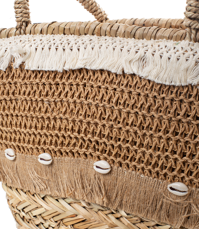 Mega large summer bag braided basket with shell lining