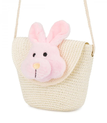 Children's straw bag with plush bunny 