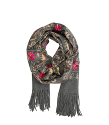 Women's folklore scarf with flower motif and tassels