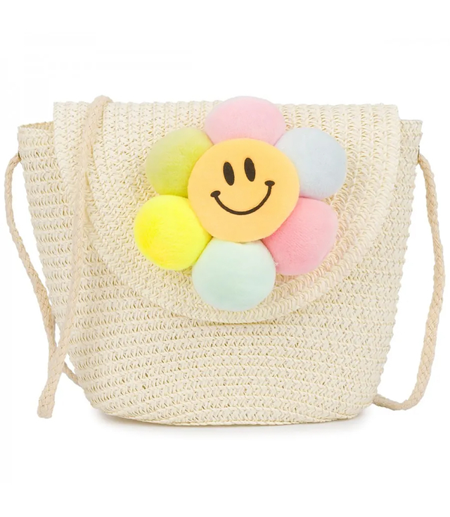 Children's handbag boho straw with flower summer shoulder bag girls' handbag