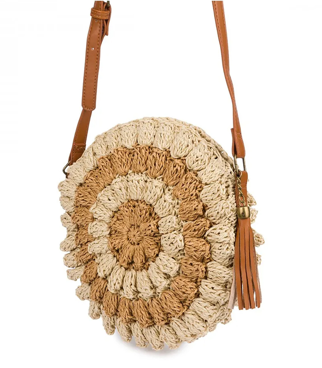 Round small summer braided shoulder bag