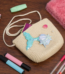 Children's Straw Handbag with Mermaid Tail and Shells