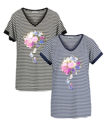 Striped short-sleeved T-shirt with a floral print ROSALIA