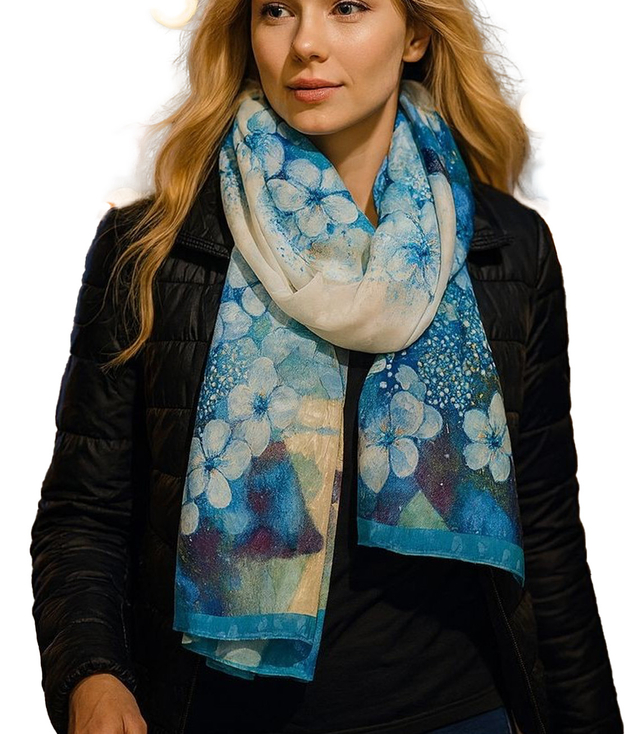 Damski wzorzysty szal w kwiatki 70x180