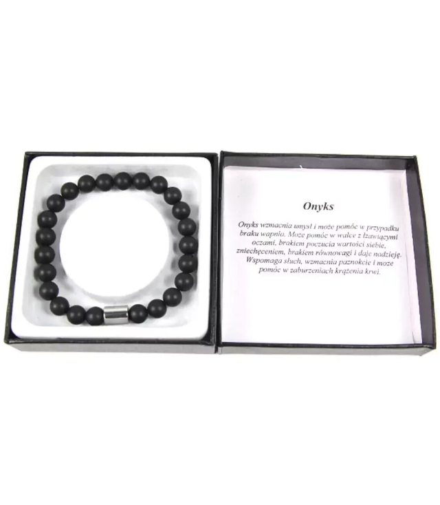 Bransoletka męska onyks matowy kule 8 mm pudełko