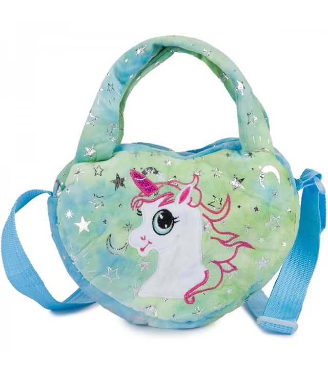 Children's plush heart-shaped bag with unicorn