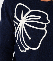 Classic women's sweater with 3D flower applique CLASSIC BLOOM