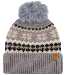 Warm women's cap with pom-pom in Norwegian pattern autumn winter