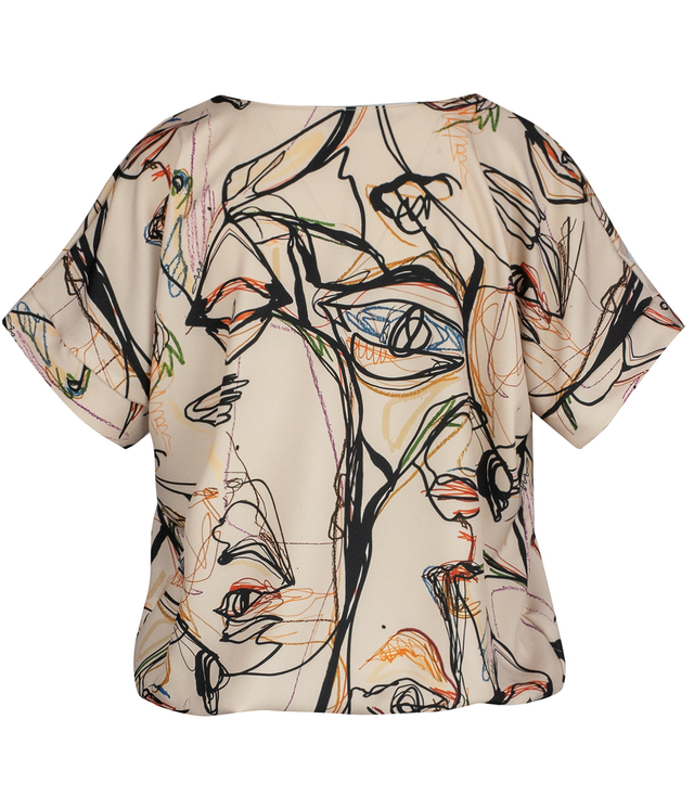 Elegant blouse with a round neckline and an elastic waistband with an EMI print