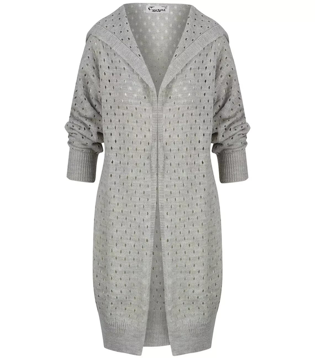 Długi ażurowy kardigan z kapturem ANIELA