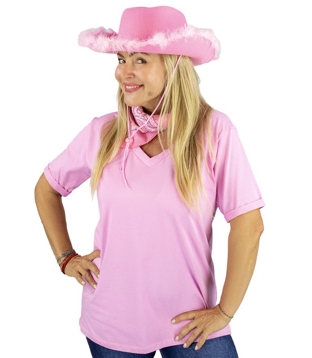 Pink cowboy hat perfect for festival concert with feathers