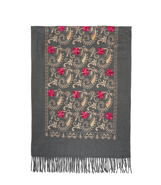 Women's folklore scarf with flower motif and tassels