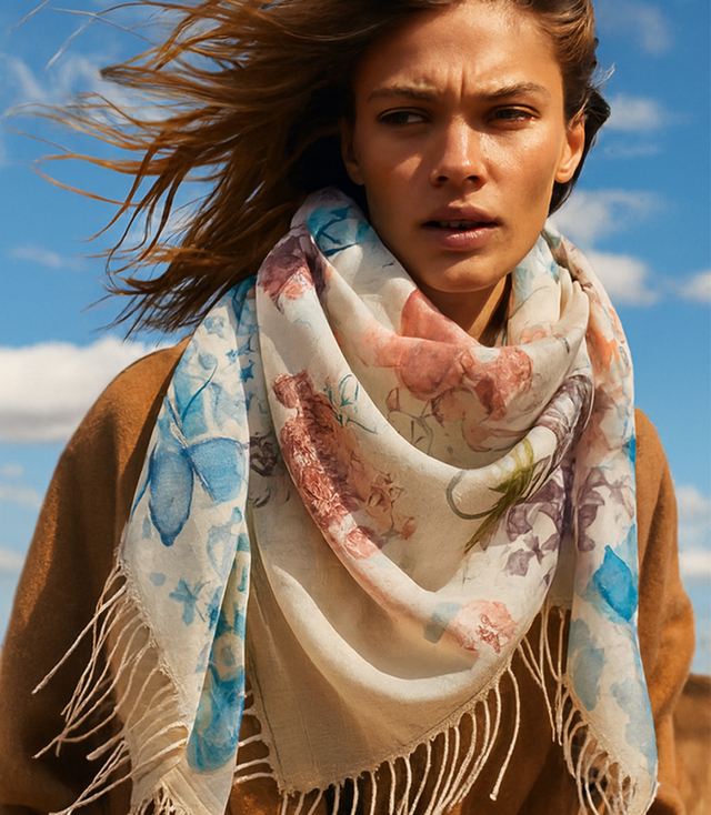 Women's scarf with floral pattern 100x100