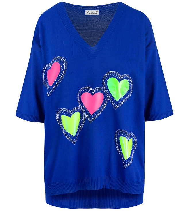 Thin women's sweater with neon hearts MARLENA