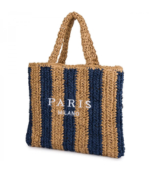 Large plaid shoper bag with vertical stripes with PARIS lettering