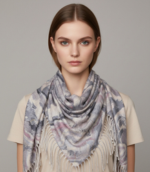 Wavy delicate pattern scarf with tassels