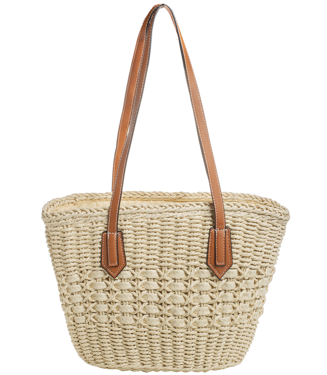 Medium basket, summer bag, stiff handbag, woven eco-leather handles