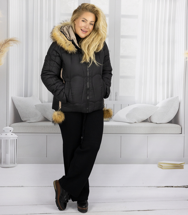 Warm winter jacket with decorative pompoms SHAKIRA