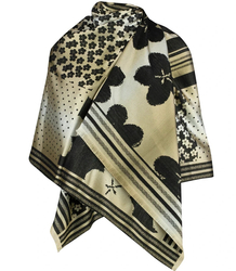 Elegant double-sided scarf with gold thread and floral pattern